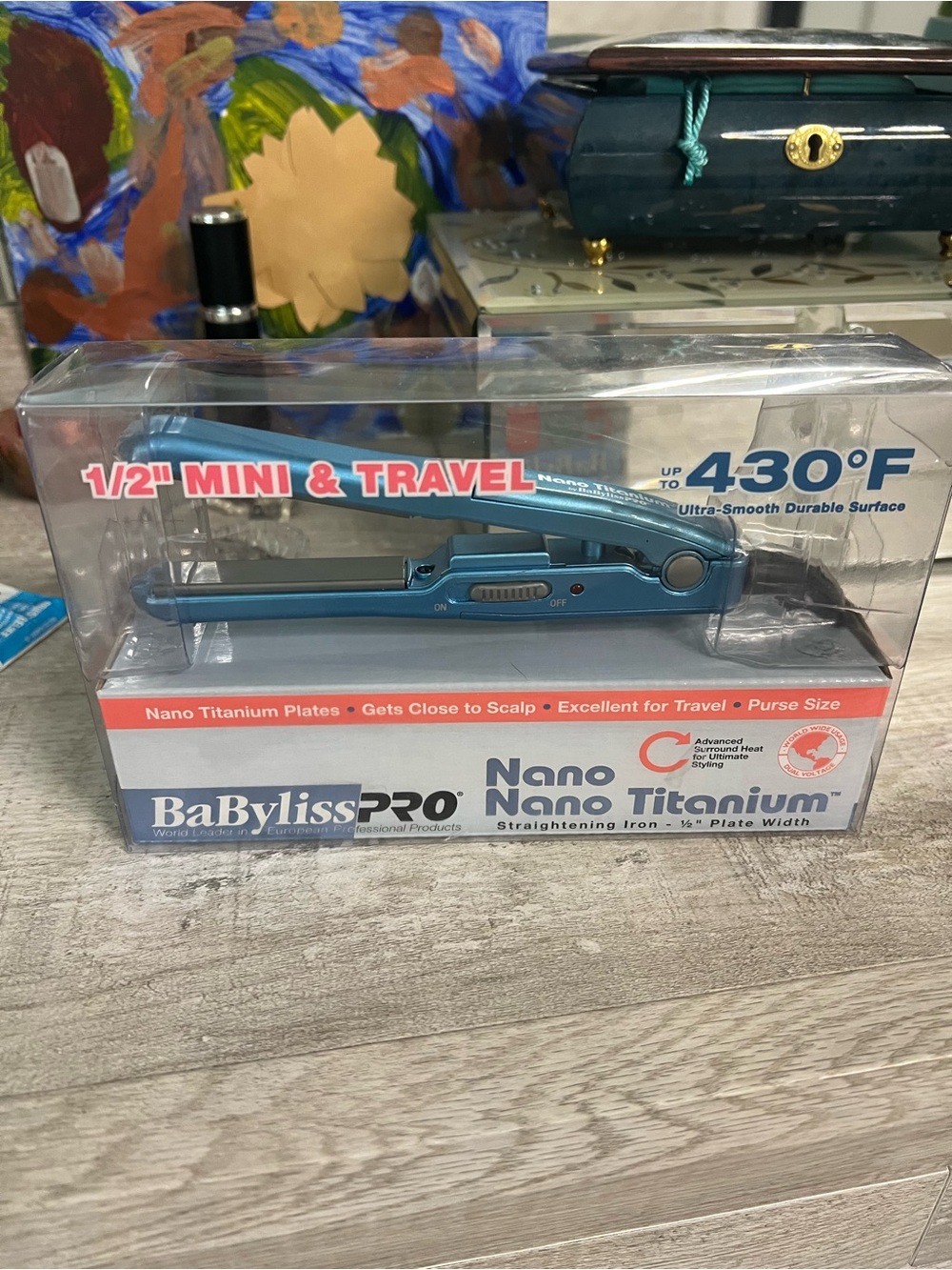 BaByliss Mini Nano Titanium Travel Flat Iron Teal Blue